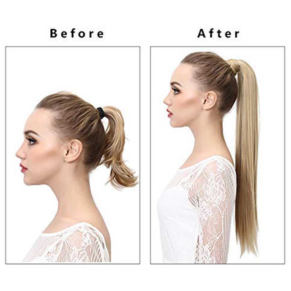 Synthetic Wigs Synthetic Wigs Long Straight/Wavy Ponytail Extended By 22 Inches Wrapped Synthetic Hair Clip In Wig For Women Natural Soft Daily Use 240329