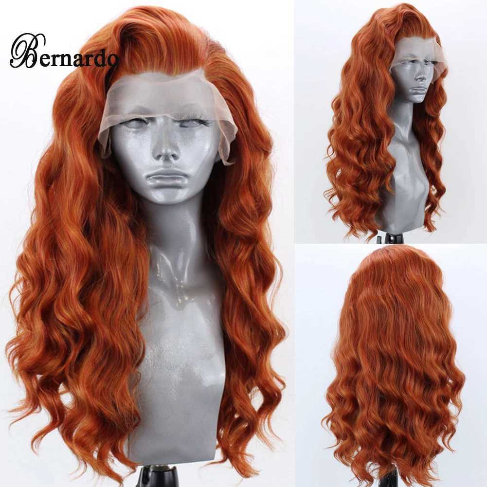 Syntetiska peruker Syntetiska peruker Bernardo Ginger Wigs For Women Syntetisk spetsfront peruk PRECUCEKED Färgade peruker Syntetiskt hår Silvergrå röd spets peruk 240328 240327