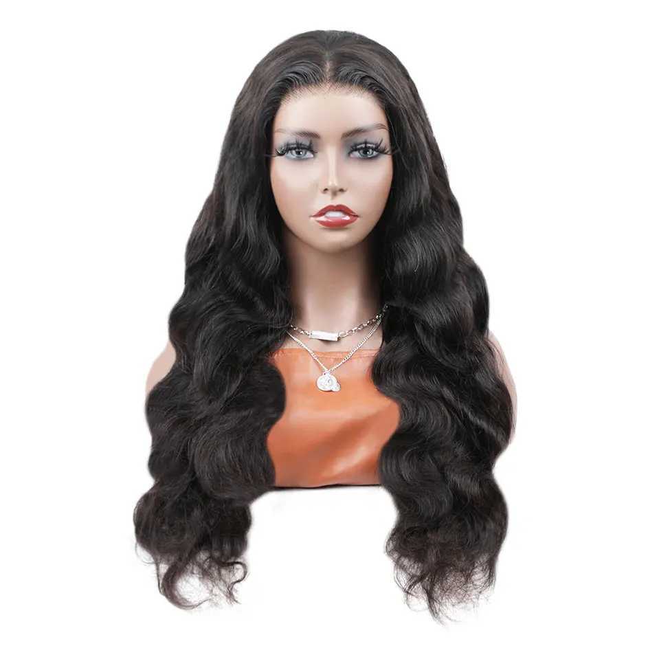 Syntetiska peruker Human Chignons 180% Body Wave Glueless Wig Glueless Body Wave Human Hair Wigs For Women 4x4 Pre-Cut HD Spets Closure Wig 240328 240327