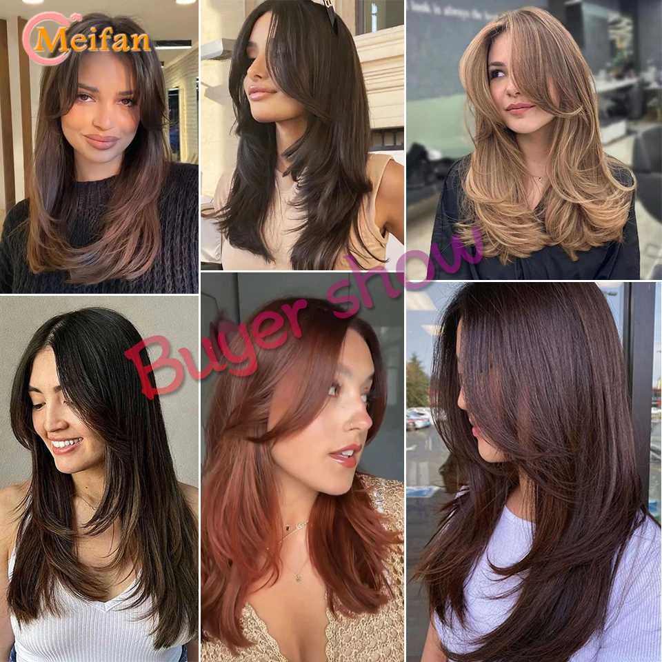 Perucas sintéticas MEIFAN Sintético Longo Cabelo Reto Topper Hairpieces com parte do meio franja invisível natural postiços falsos para mulheres 240329