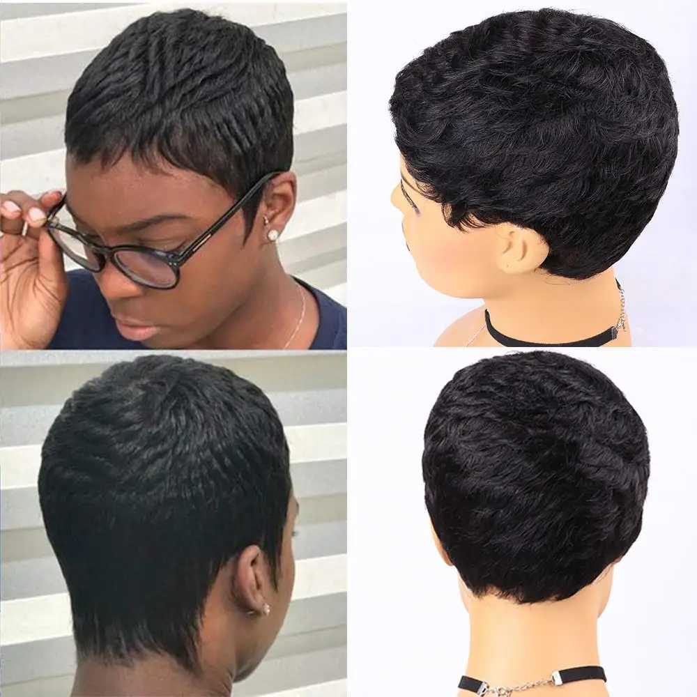 Synthetic Wigs Synthetic Wigs Straight Human Hair Wigs 27# Color Brazilian Remy Hair Pixie Cut Wig Cheap Straight Human Hair Wig For Black Women MYLOCKME 240329