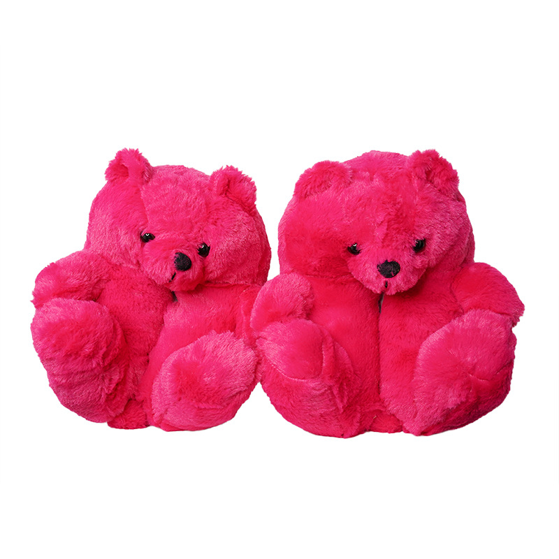 Women Kids Teddy Bear Slippers Winter Warm Plush House Shoes Indoor Flip Flops Funny Cartoon Bear Slipper Soft Anti-slip Shoes