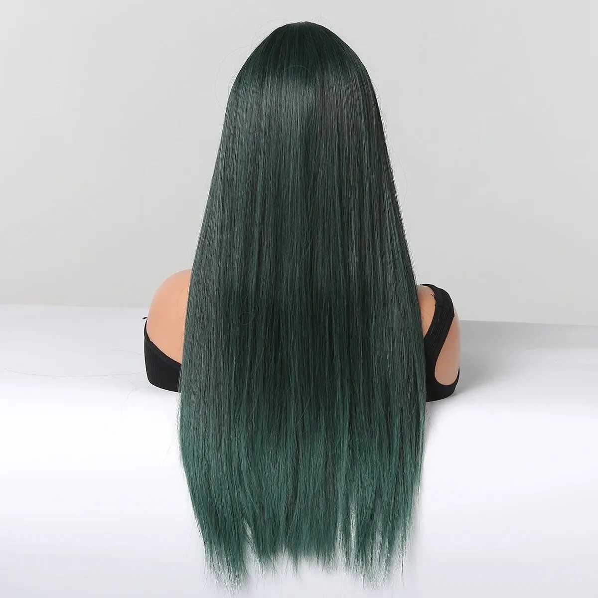 Synthetische pruiken Lange rechte groene synthetische haarpruiken met pony voor vrouwen Cosplay Party Natuurlijk haar Hittebestendige vezelpruik 240329