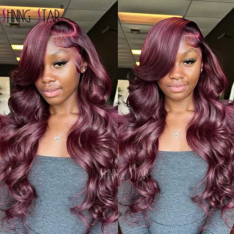 Synthetic Wigs Synthetic Wigs 34 Burgundy 13X4 Lace Front Wigs For Women Body Wave Curly 13x6 Lace Front Human Hair Wig 99J Hair Bone Straight Lace Front Wig 240329