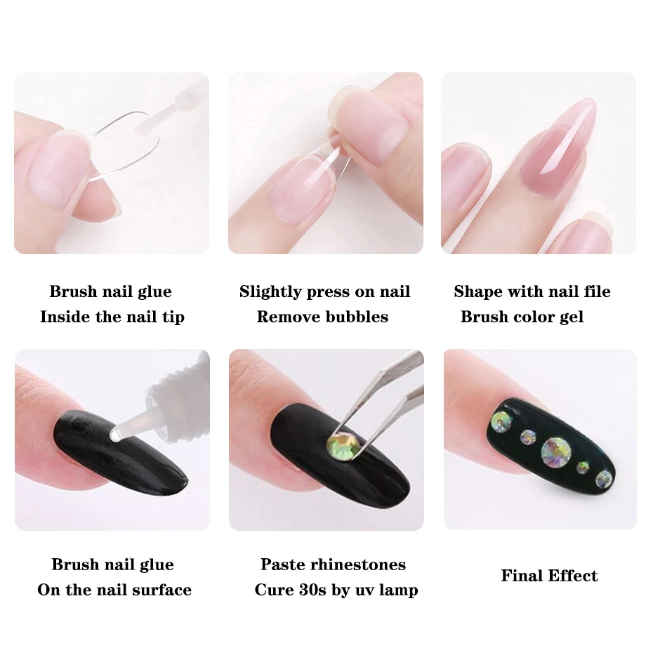 KITS BYB Super Glue Nails False Acrylic Rhinestone Gel Tips False Tips Nails Overhead with Glue Repair Gel Manicure Tools NL1856