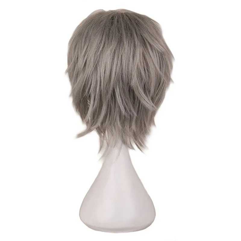 Syntetyczne peruki Cosplay Peruki QQXCAIW MĘŻCZYZN Krótki szary sliver szary cos cosplay impreza 30 cm 100% syntetyczne peruki włosy z włókna o wysokiej temperaturze 240328 240327