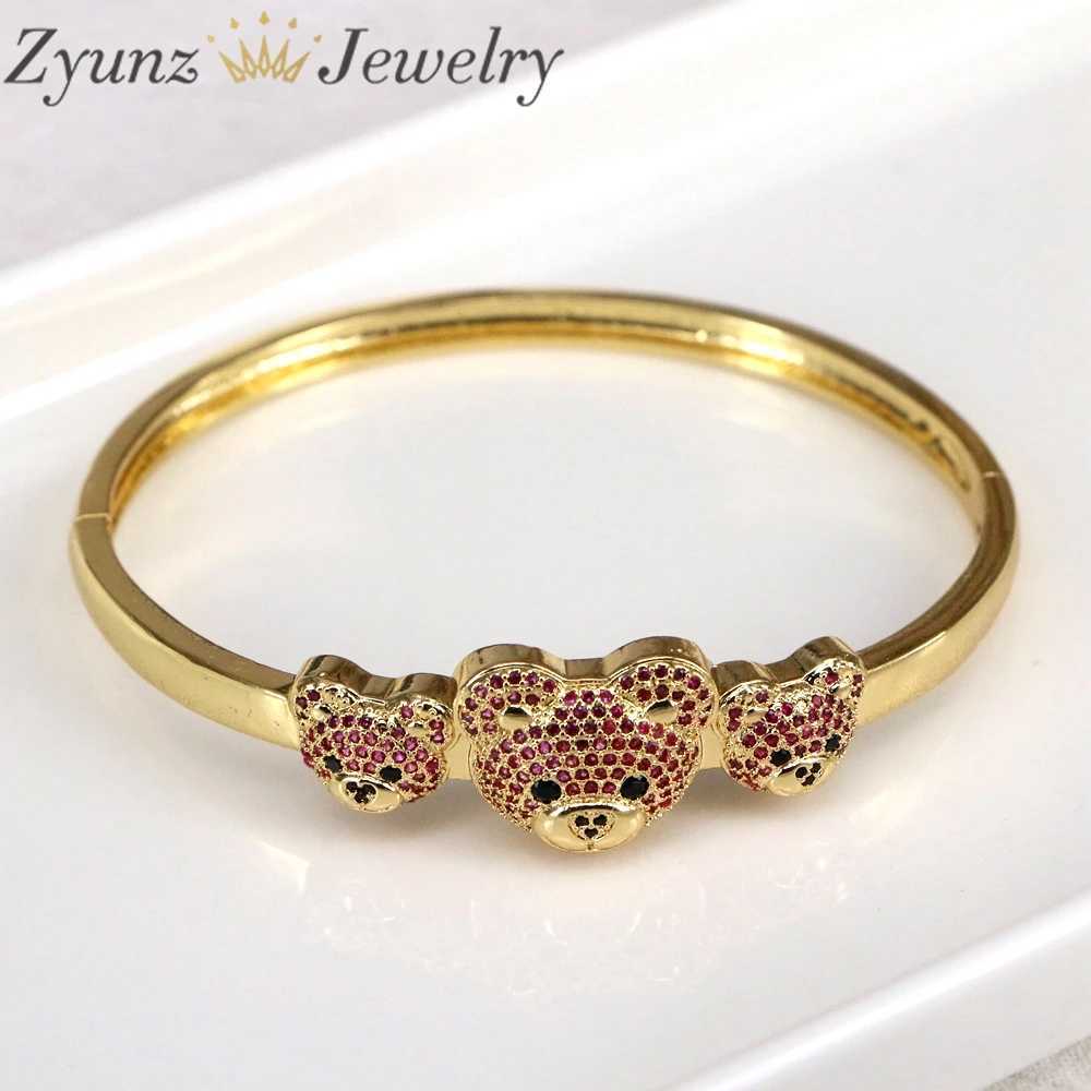 Bangle gold plated straight forever zirconia bracelet with bear gift bracelet for women 240319