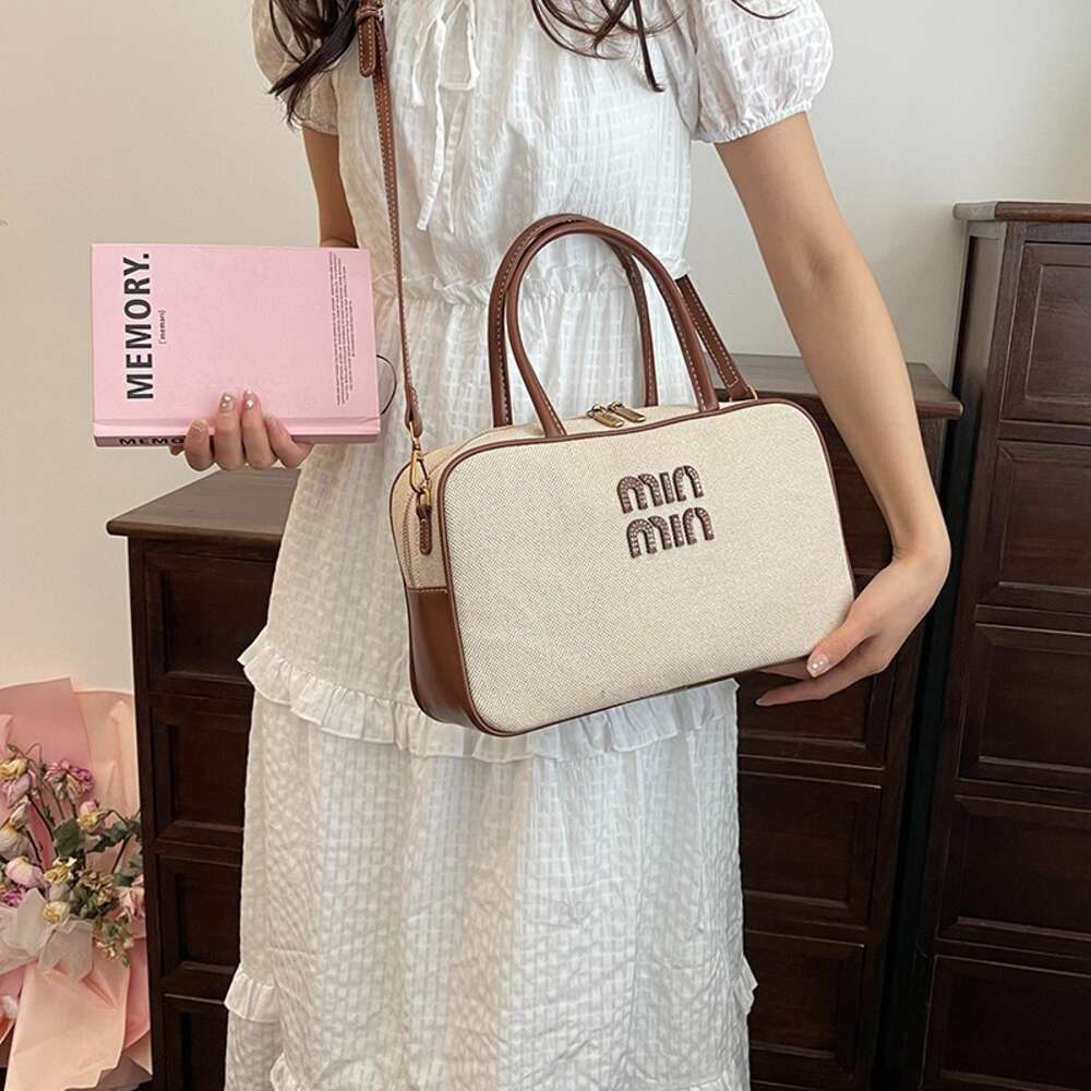 Cross-border Wholesale Fashion Brand Handbags Canvas Handheld Bowling Bag Spring Contrast Chain Large Capacity