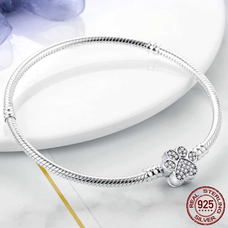 Bangle 2022 new original Design sparkling butterfly paw heart snake chain bracelet matched bead pendant DIY women 925 silver jewelry 240319