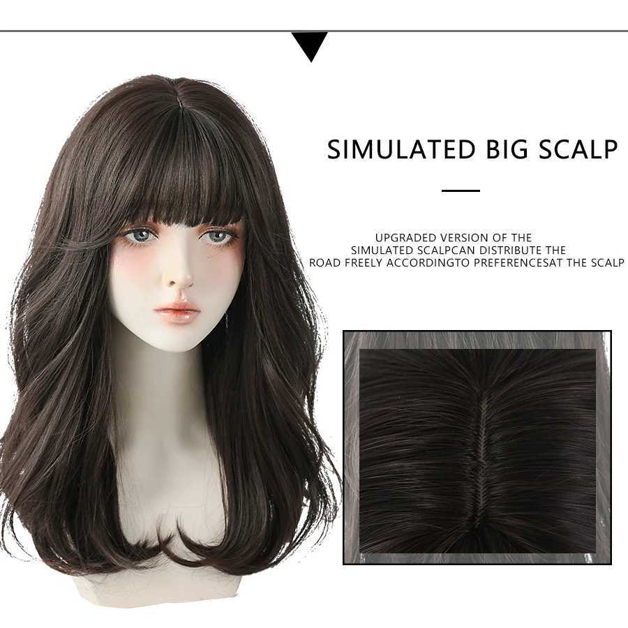 Synthetische Perücken, Spitzenperücken, 7JHH WIGS, lockere, lange, gewellte, schwarzbraune Perücke für Frauen, modische synthetische lockige Haarperücken mit flauschigem Pony, anfängerfreundlich, 240328 240327