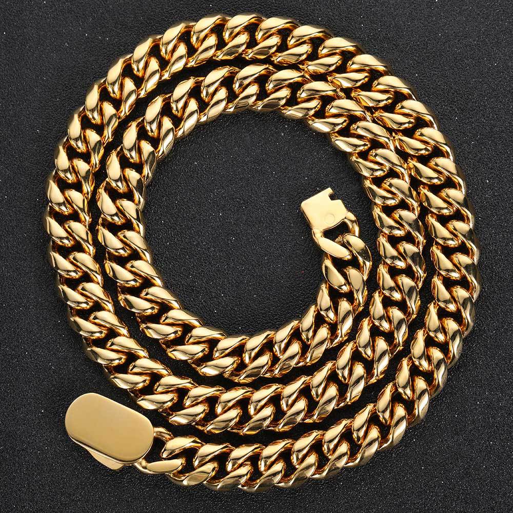 8/10/12mm Punk 18K Gold Plate Miami Curb Cuban Chain Halsband Män Kvinnor Hiphop Polerat rostfritt stål Fashion Simple Bike Biker Necklace Jewelry