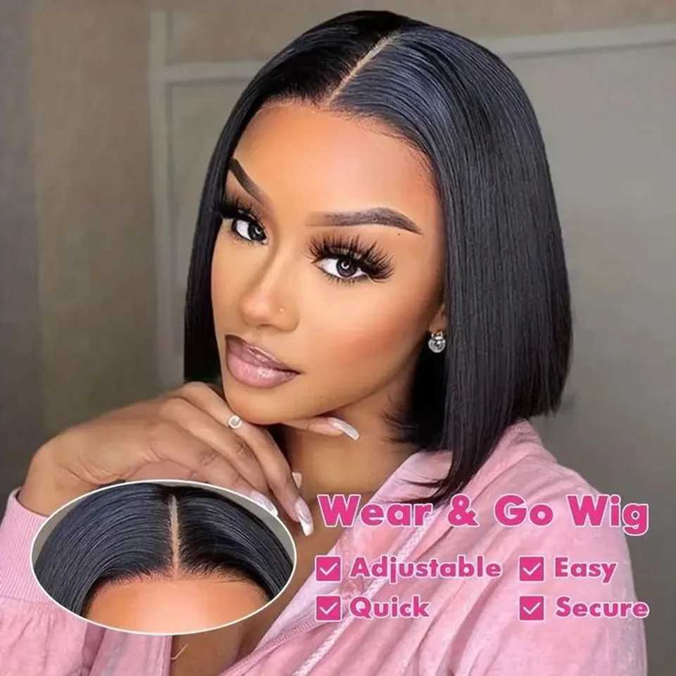 Synthetic Wigs Lace Wigs Wear To Go Wig Short Cute Bob Cut Human Hair Lace Wigs For Women Middle Part Lace Wig Peruvian Remy Short Straight Lace Bob Wig 240329