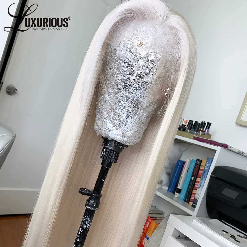 Synthetic Wigs Platinum Blonde Colored Straight Lace Front Wig 13x4 HD Transparent Lace Front Human Hair Wig #60 White Bob Brazilian Hair Wigs 240328 240327