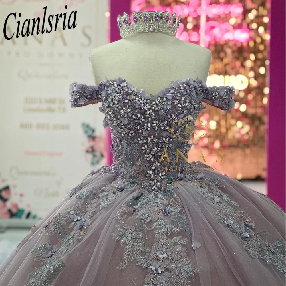 Robe Quinceanera violette scintillante, robe de bal, douce 16, perles, paillettes, glands appliqués, robe de fête d'anniversaire, 15e, 2024