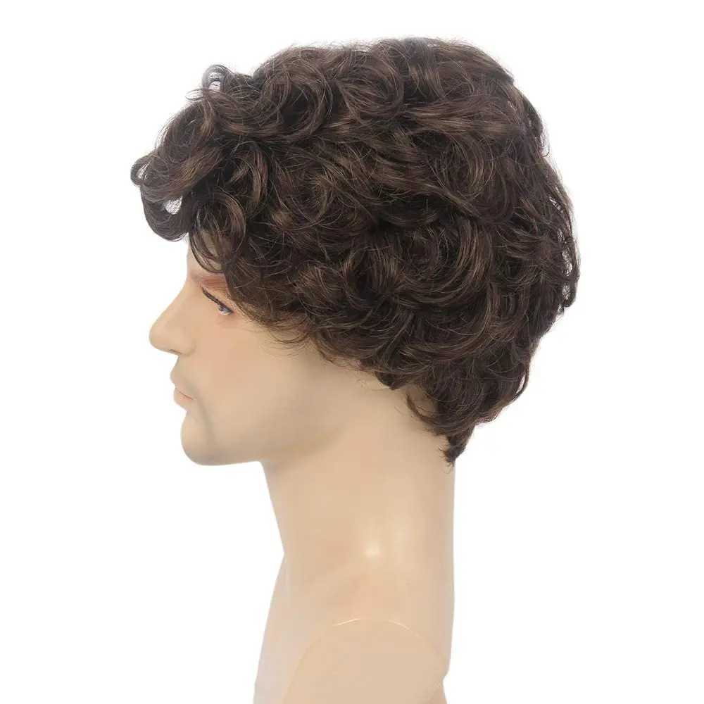 Syntetiska peruker Korta svarta mens peruk med lockiga och fluffiga peruker Mens Mens Natural Synthetic Wigs Herr Daily Party Wear 240328 240327