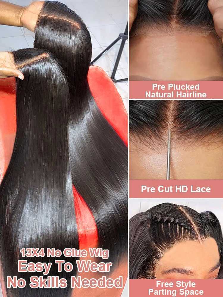 Synthetic Wigs Human Chignons MYLOCKME Bone Straight 13x4 HD Lace Front Human Hair Wigs Wear And Go Glueless Brazilian 13x6 Lace Frontal Wig For Women 240329