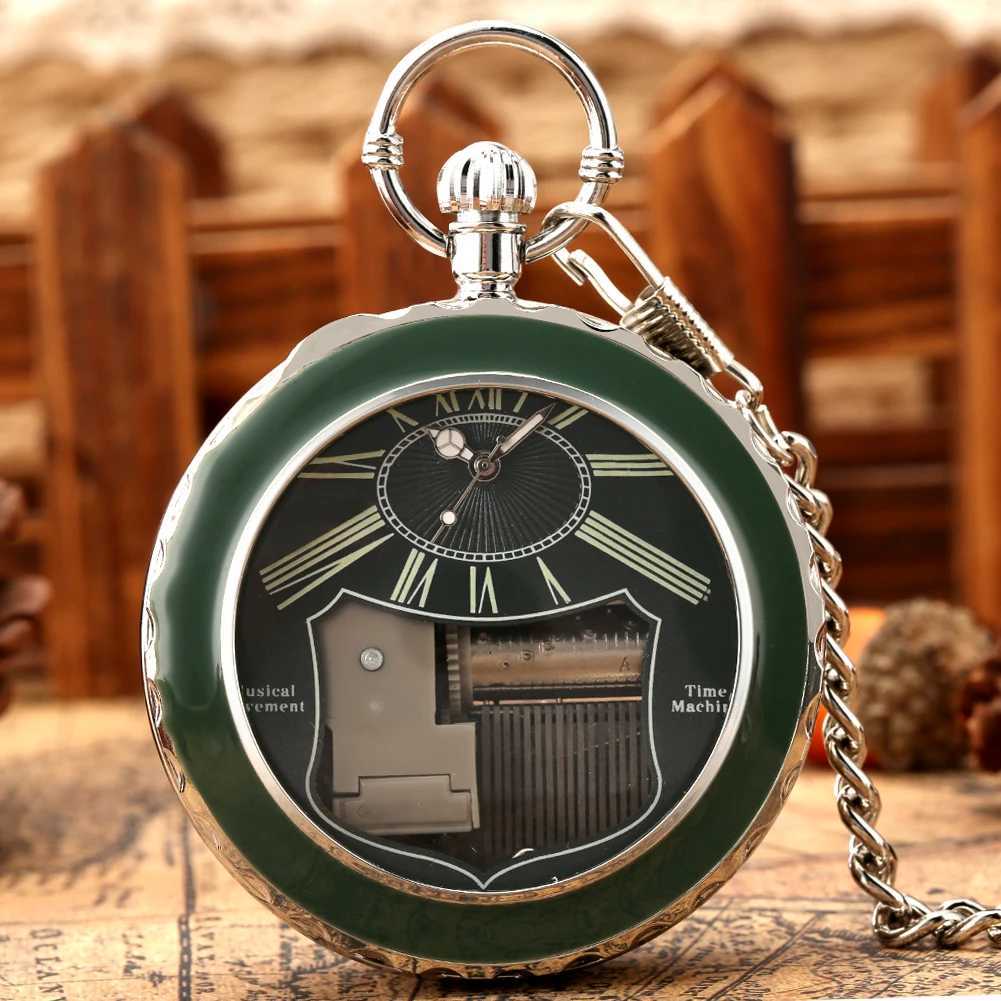 Armbandsur klart glasmusik fickklocka Swan Lake Melody Music Watch Antique Pocket Pocket Watch Vintage Quartz Watches For Gift 240319