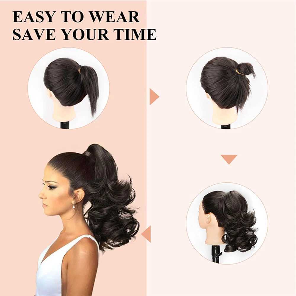 Synthetic Wigs Synthetic Wigs Ponytail Long Curly Ponytail Clip in Claw Hair Natural Looking Synthetic Hairpiece for Women Dark Brown 240328 240327