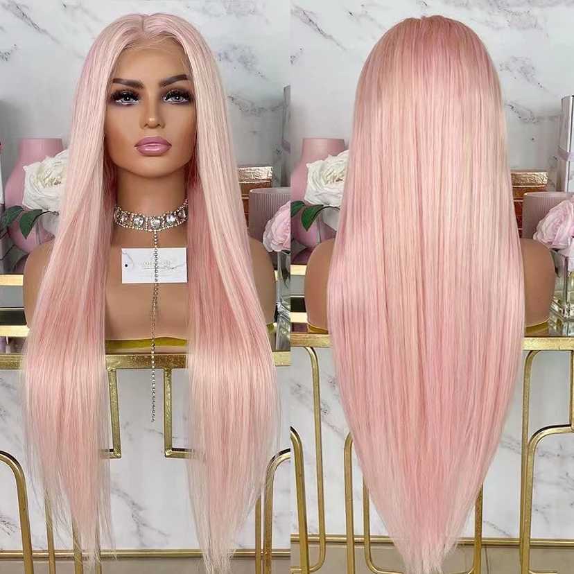 Perucas sintéticas Perucas sintéticas AIMEYA Light Pink Long Straight Wig Cabelo sintético rosa Lace Front Wigs Resistente ao calor Glueless Wig Silky Straight Pink Hair 240327