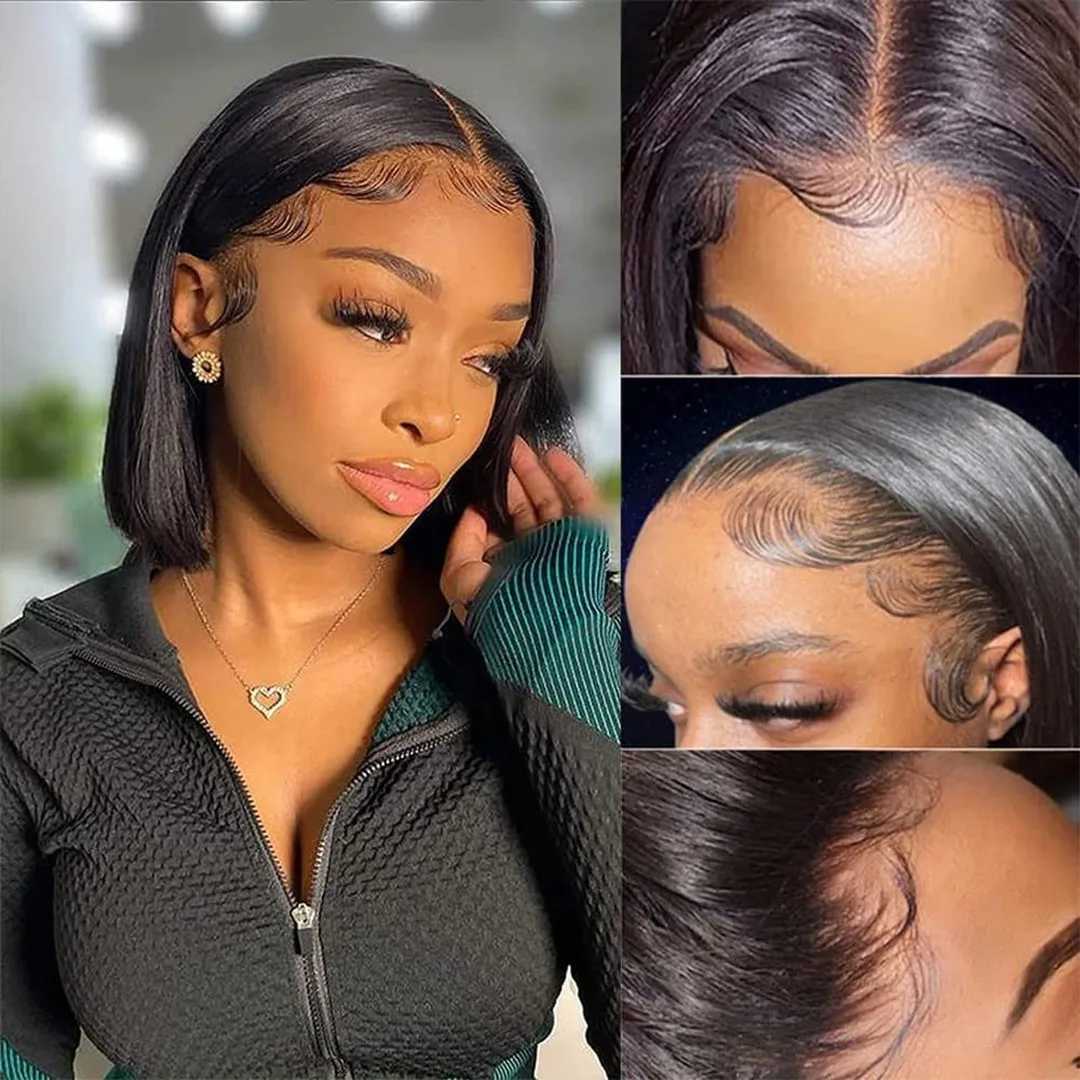 Synthetic Wigs Short bob wig lace front human hair wig Straight 13x4 Frontal 4x4 closure Glueless wigs for women choice cheap on sale 240329