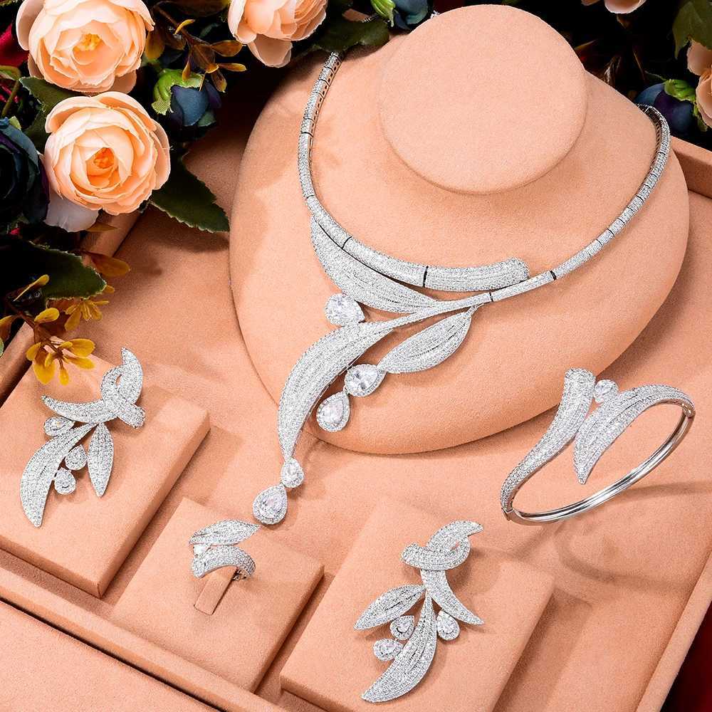 Bangle GODKI Super Large Luxury Flower Leaf Africa Zirconia Jewelry Set Sets For Women Wedding Zirconia Dub Bridal Set 240319