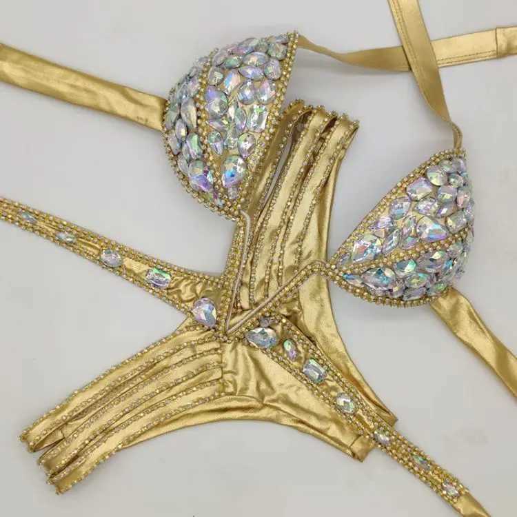 ملابس السباحة النسائية 2020 Venus Vacation V-Neck Rhinestone Swimsuit مع Bikini Diamond Set Up Swimsuit Pendant Stone Swimsuit J240319