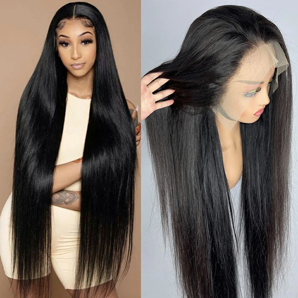 Perruque Full Lace Wig 250% 360 pre-plucked, cheveux naturels brésiliens, lisses, 13x4, 13x6, HD, 40 pouces, pour femmes