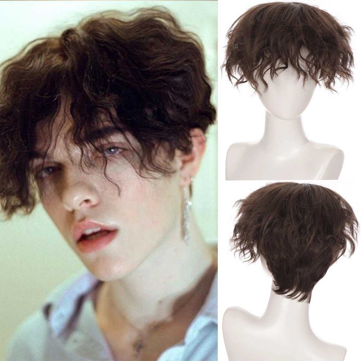 Synthetic Wigs Lace Wigs MSTN Synthetic Good Quality Short Curly Wigs for Men Boys Black Blonde Hair Halloween Party Wig Heat Resistant Daily Cosplay Wig 240327