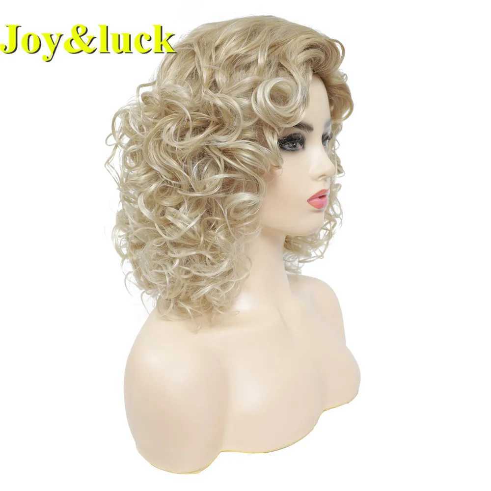 Synthetic Wigs Lace Wigs Joy luck Short Curly Wig Synthetic Hair Wigs Gold Mix Blonde Color Womens Full Wig with Bangs Natural Daily Hair Style 240329