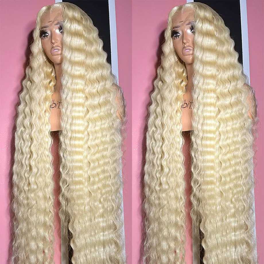 Synthetic Wigs Synthetic Wigs 613 HD Lace Frontal Wig 13x6 Deep Wave Lace Front Wig Blonde colored human hair wigs Brazilian 13x4 Transparent Curly Wigs Sale 240327