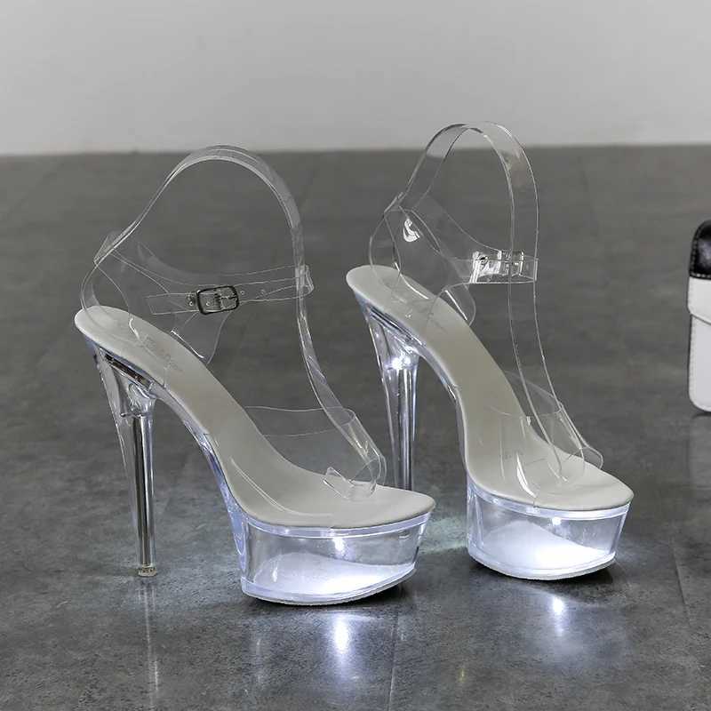 Les chaussures habillées éclairent une femme luminante sandales claires claires plate-forme talon haut talon transparent Stripper mariage h240321pogfkr2k