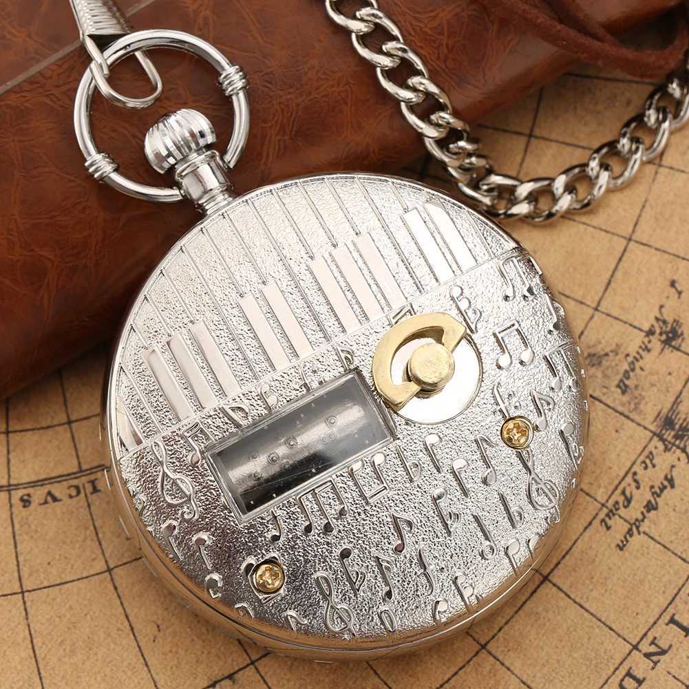 Armbandsur klart glasmusik fickklocka Swan Lake Melody Music Watch Antique Pocket Pocket Watch Vintage Quartz Watches For Gift 240319