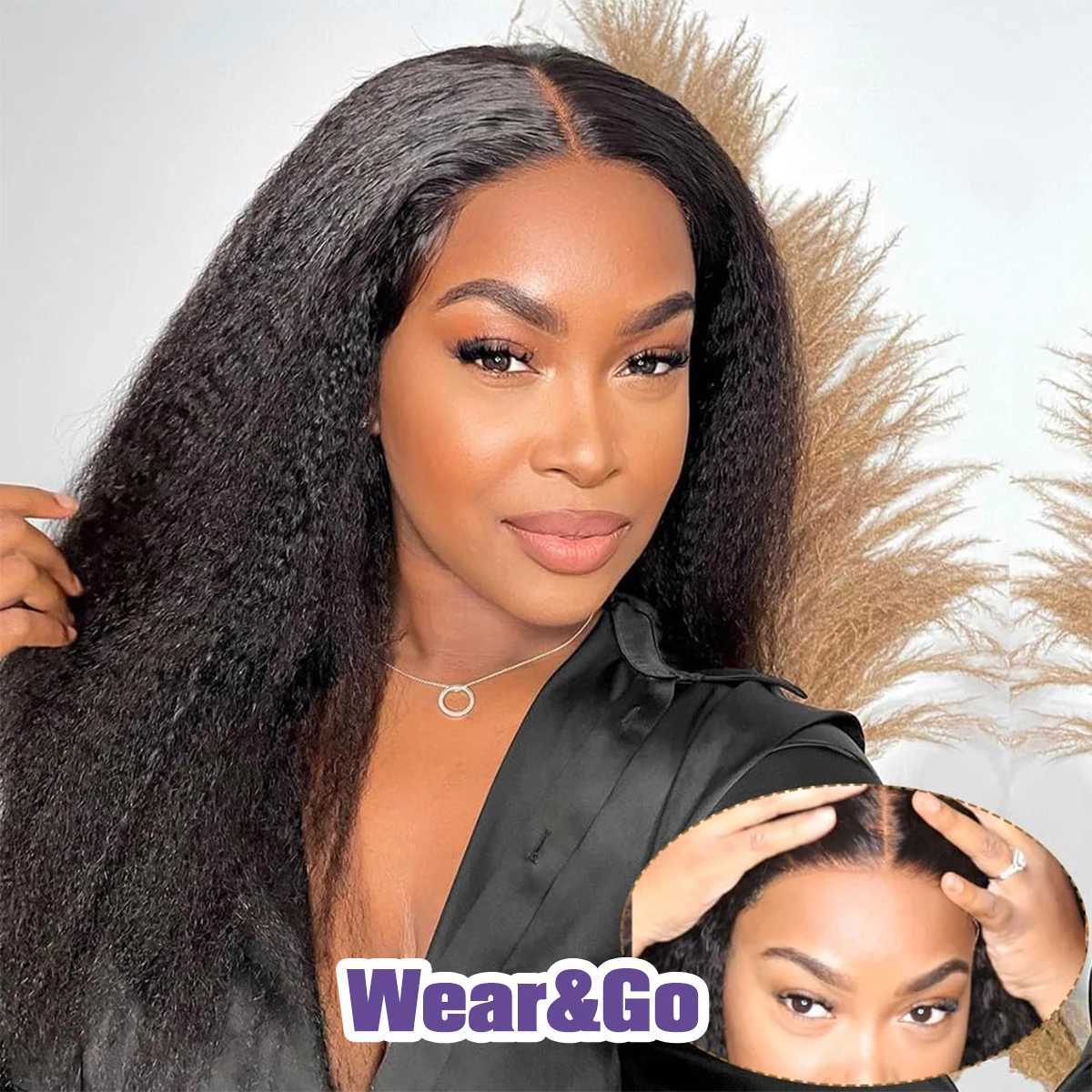 Synthetic Wigs Synthetic Wigs Kinky Straight 4x4 HD Transparent Lace Front Human Hair Wigs Glueless Wear And Go Kinky Straight Human Hair Wigs For Beginners 240329