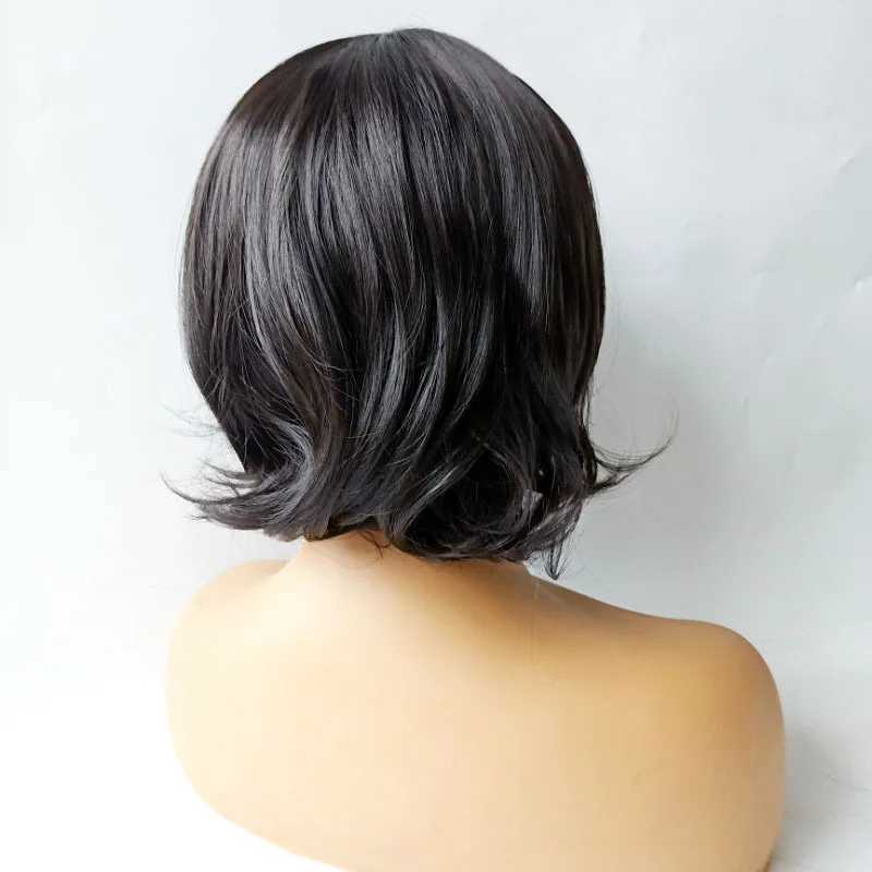 합성 가발 코스프레 가발 새로운 흑인 여자 짧은 곱슬 머리 비스듬한 앞머리 황갈색 패션 합성 화학 섬유 고온 실크 가발 헤드 커버 240329