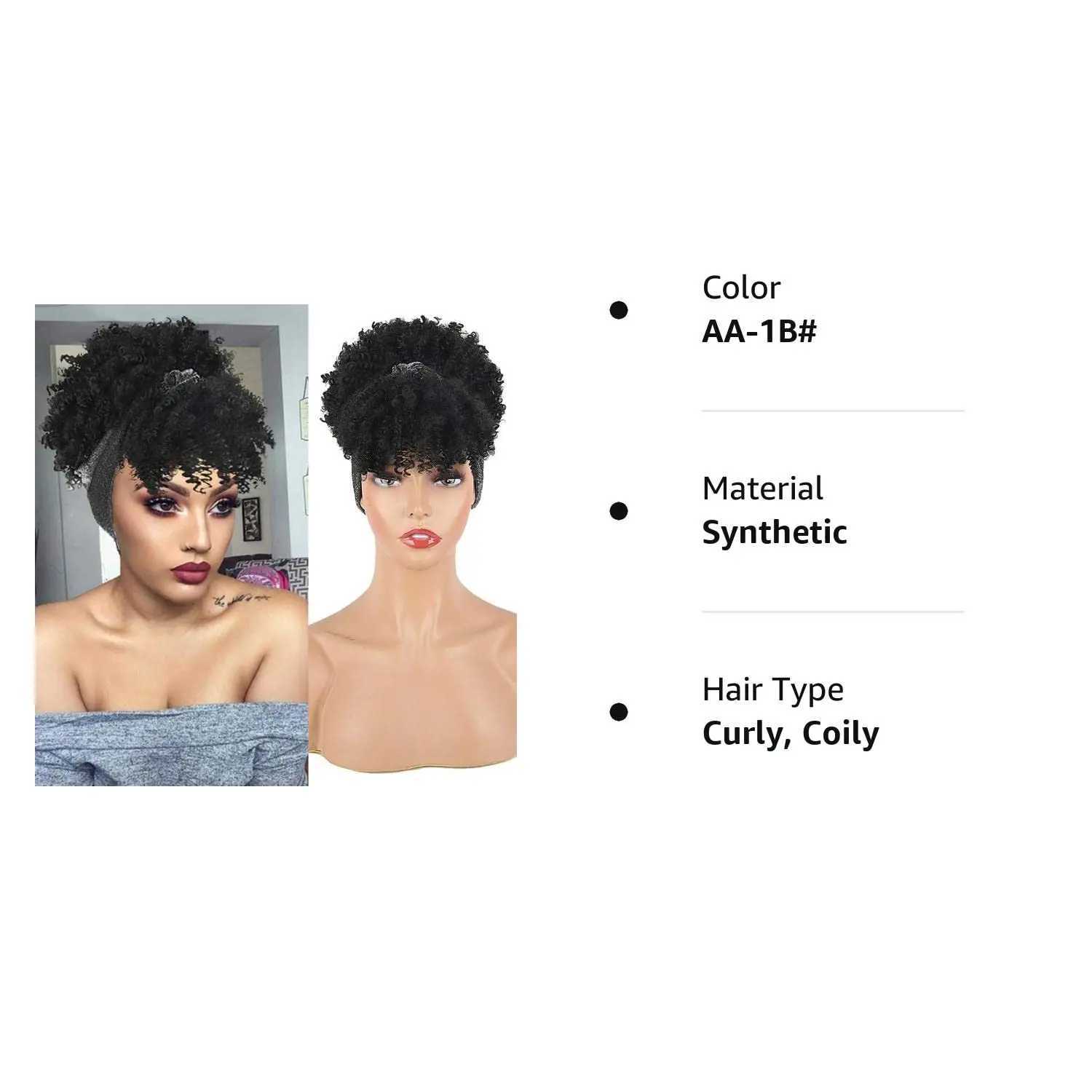 Syntetyczne peruki Cosplay Peruki kręcone peruki dla czarnych kobiet z grzywką Wrap Perukę 2 w 1 syntetyczna krótka afro Kinky Curly Peruka z podłączoną opaską 240327