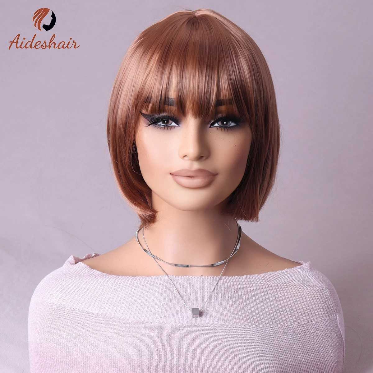 Synthetic Wigs Aideshair wig Full head set feminine clavicle Bob simulates natural short hair everyday full top wig 240328 240327