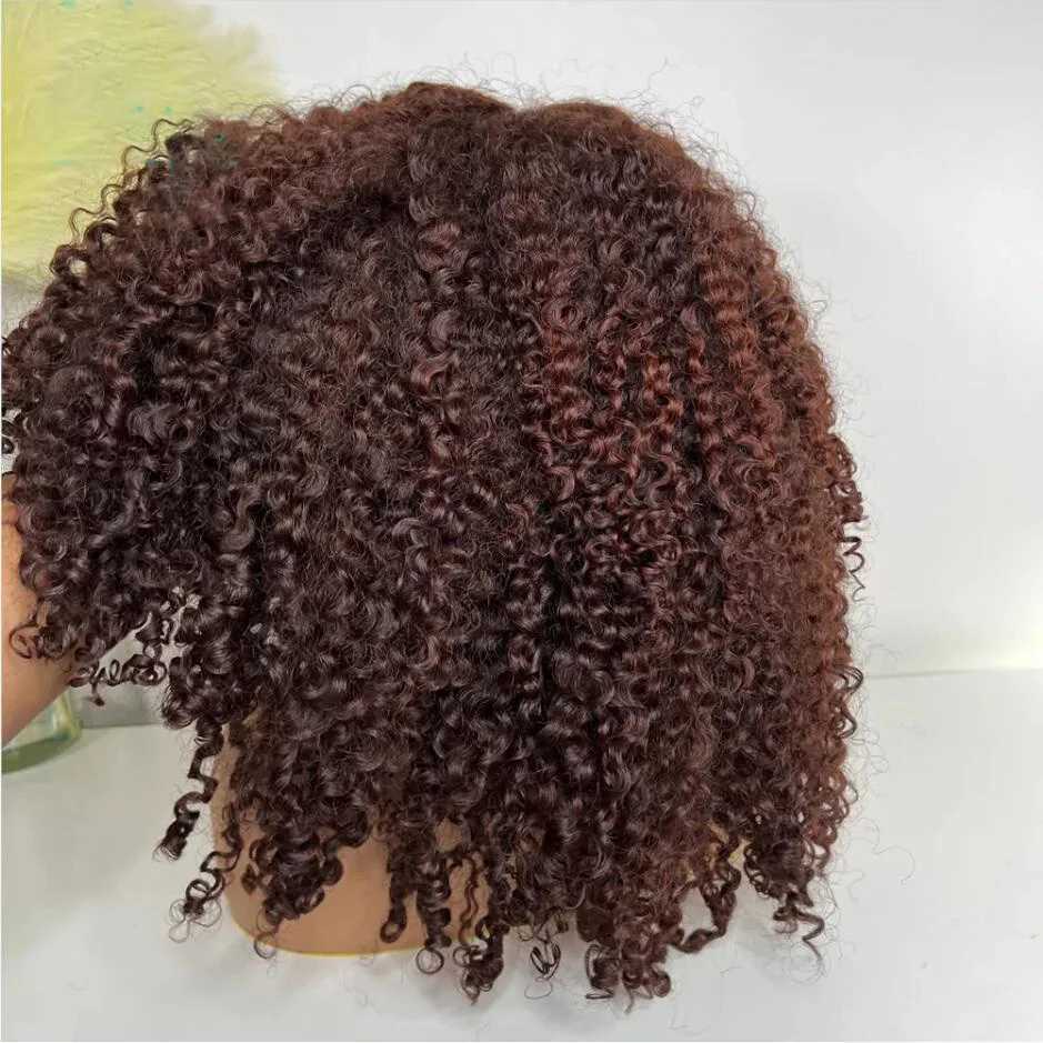 Syntetiska peruker Dark Brown 26 Long Kinky Curly Machine Made Wig med lugg för svarta kvinnor Glueless High Temperatur Cosplay Daily 240328 240327