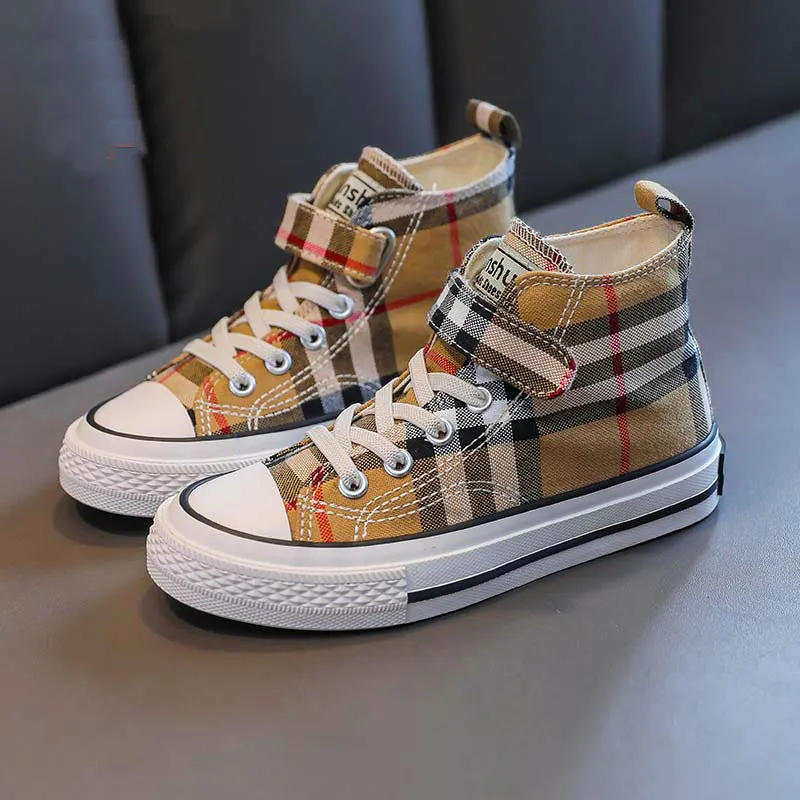 New 2023 Fashion Kids Shoes for Girl Cute Plaid Pattern Low Top Canvas Shoes Boys Sneakers Casual Shoes Breathable Large Size