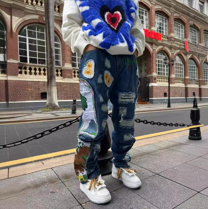 Men's Jeans Loose and Comfortable Wide Pants Patchwork Y2k Harajuku Colorful Multipockets Men Clothing Baggy Jeans