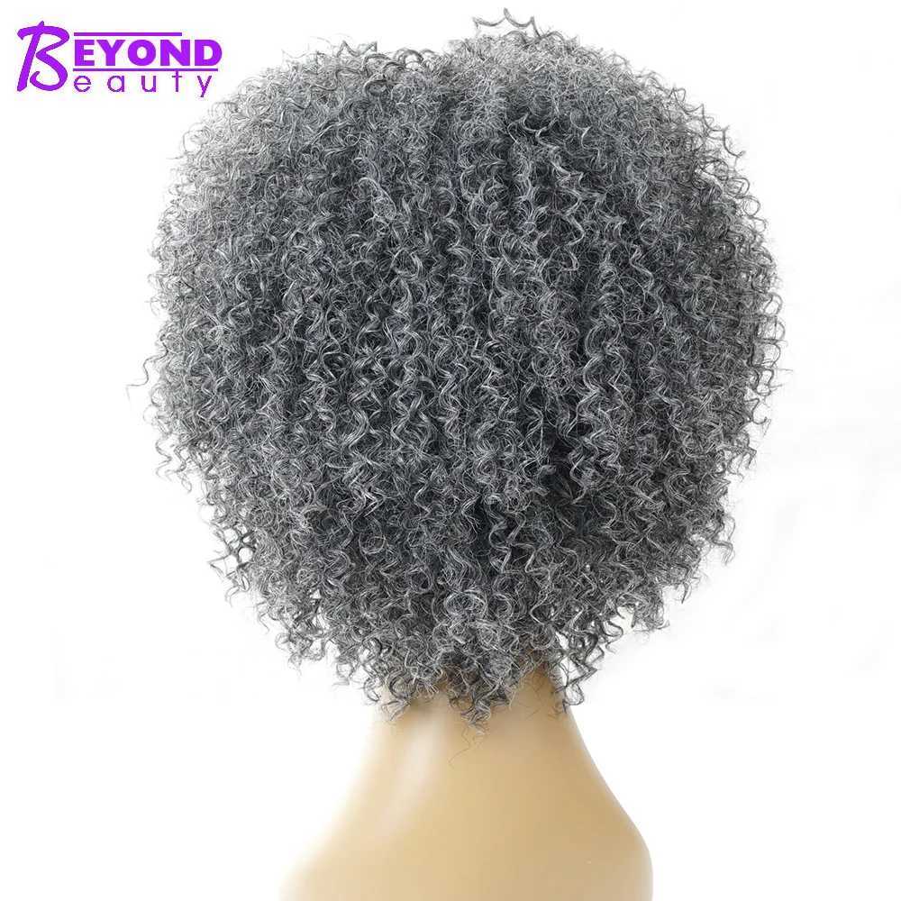 Synthetic Wigs Gray Bob Wig Synthetic Short Grey Afro Kinky Curly Wigs For Women Black Silver African American Natural False Hair Beyond Beauty 240328 240327