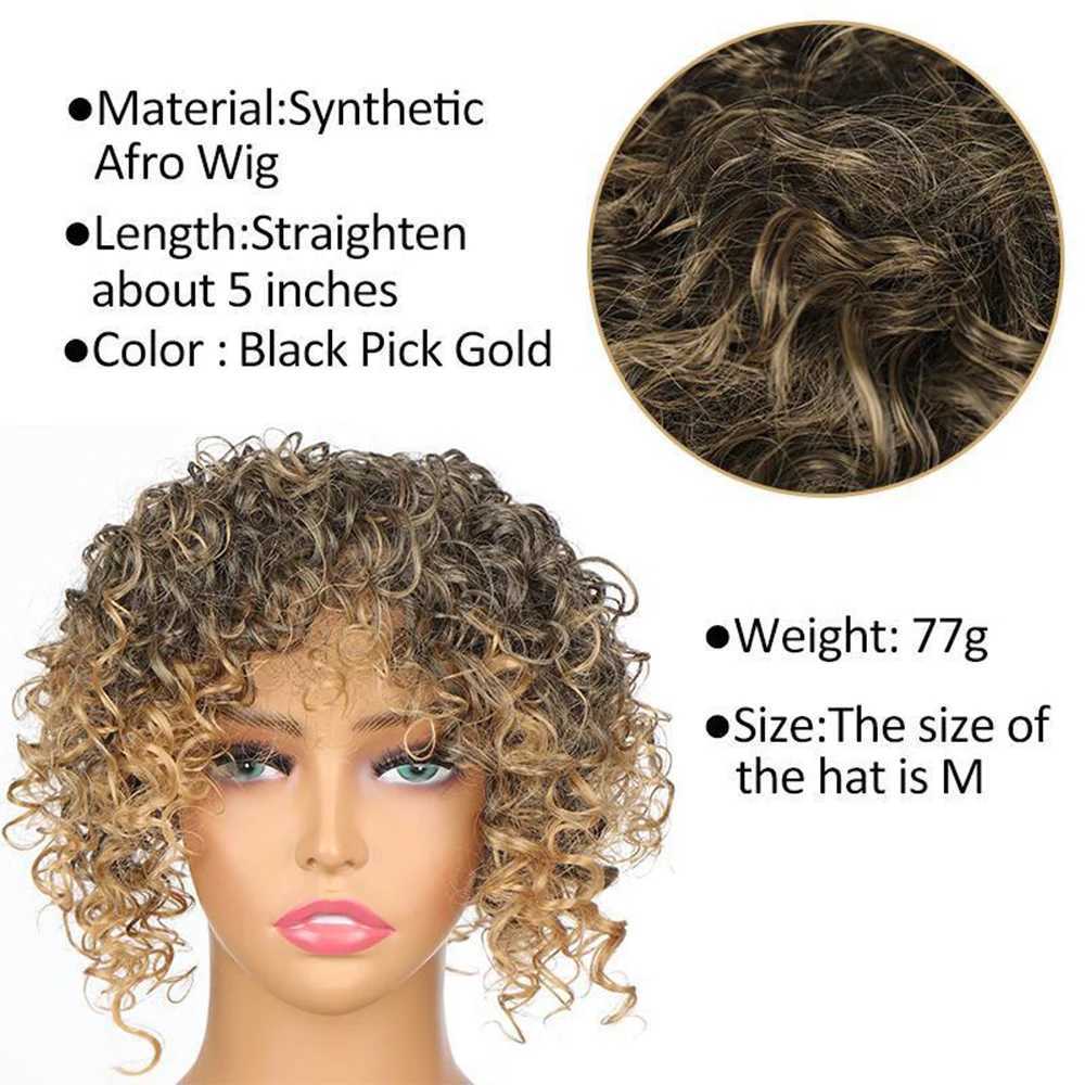 Perucas sintéticas cosplay perucas curto cabelo sintético torcido onda peruca com preto feminino africano para mulher falsa franja peruca clipe no cabelo 240328 240327