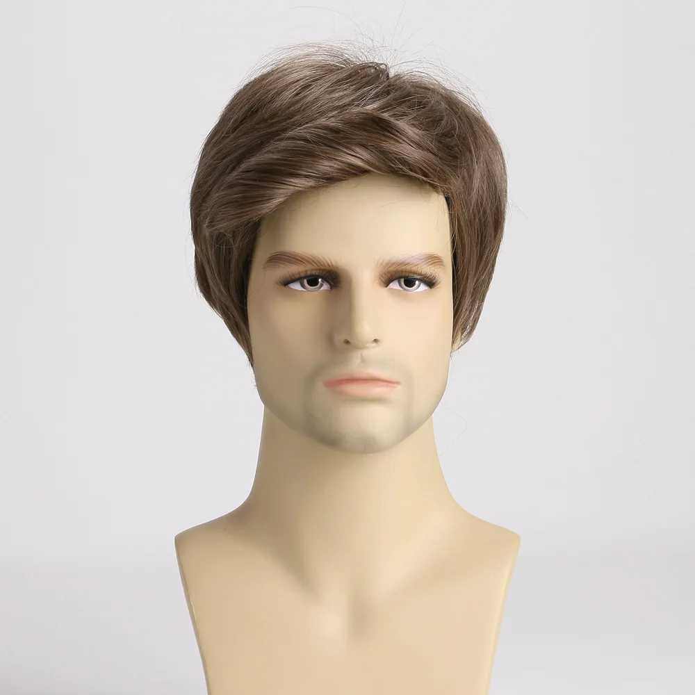 Syntetiska peruker Mens Korta peruk Syntetiskt hår Slät naturlig Pixie Cut Toupeemale Hair Fleeciness Realistic Natural Brown Wigs 240328 240327