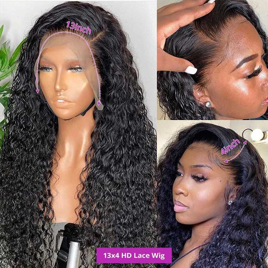 Synthetic Wigs Synthetic Wigs Curly Human Hair Wig 13x4 360 Hd Deep Wave Lace Frontal Brazilian Wigs For Black Women Human Hair 13x6 Water Wave Lace Front Wig 240327