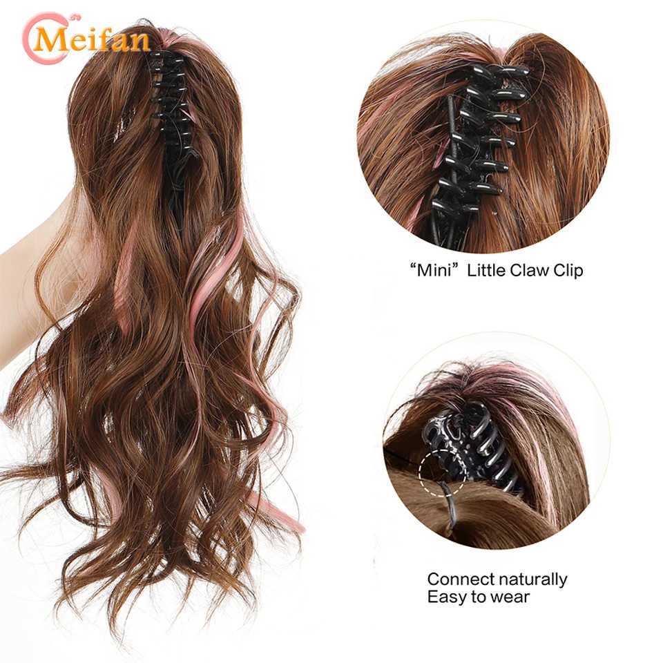 Parrucche sintetiche Parrucche sintetiche MEIFAN Sintetico Lungo Naturale Ondulato Riccio Artiglio Clip su Capelli Coda di cavallo Parrucchino finto Evidenzia Coda di cavallo rosa donna 240328 240327