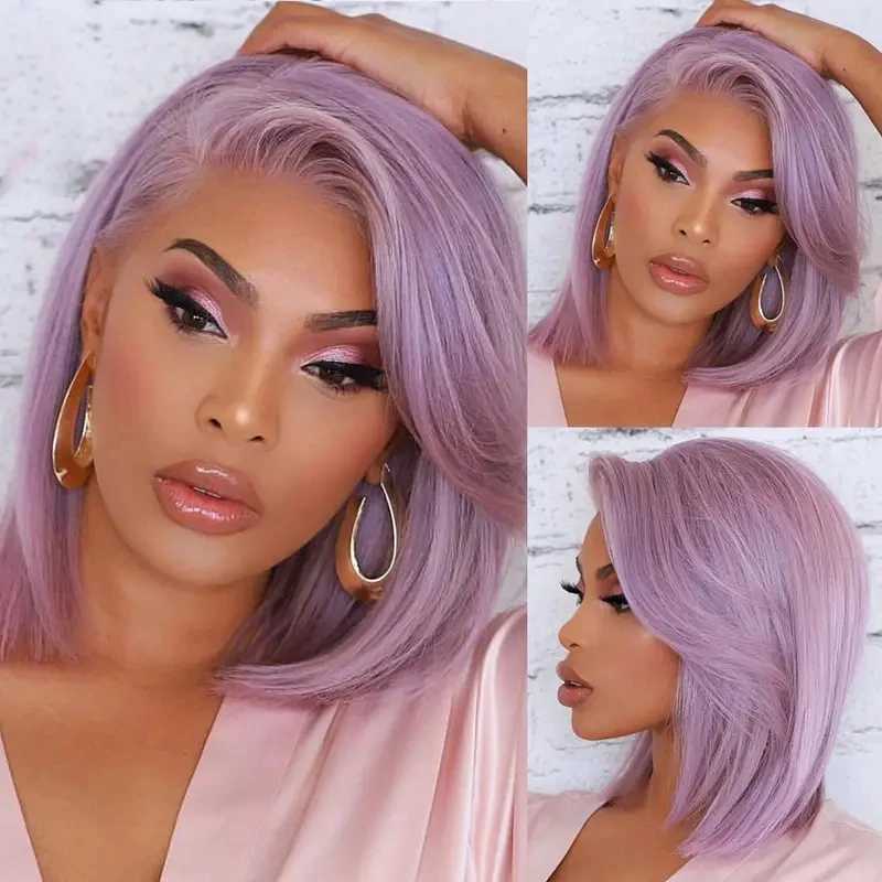 Synthetic Wigs Cosplay Wigs 12 Inch Purple Short Straight Bob Hair Wigs For Women Synthetic FiberSide Part Short Straight Wigs Heat Resistant Colorful Party 240329