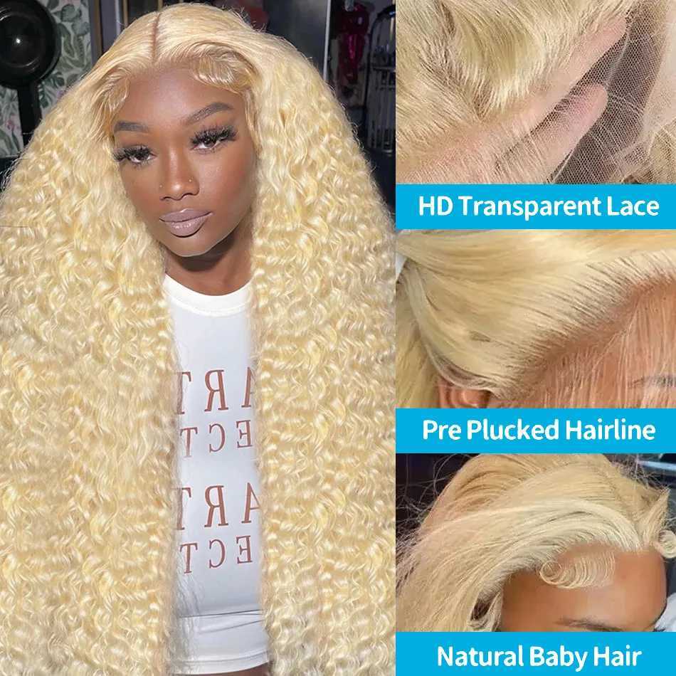 Synthetische Perücken Synthetische Perücken Cosdelu 613 Honigblond Farbe 13x4 Tiefe Welle Transparente Spitze Frontal Perücken Brasilianisches Remy 13x6 Lockiges Echthaar Perücken Für Frauen 240327