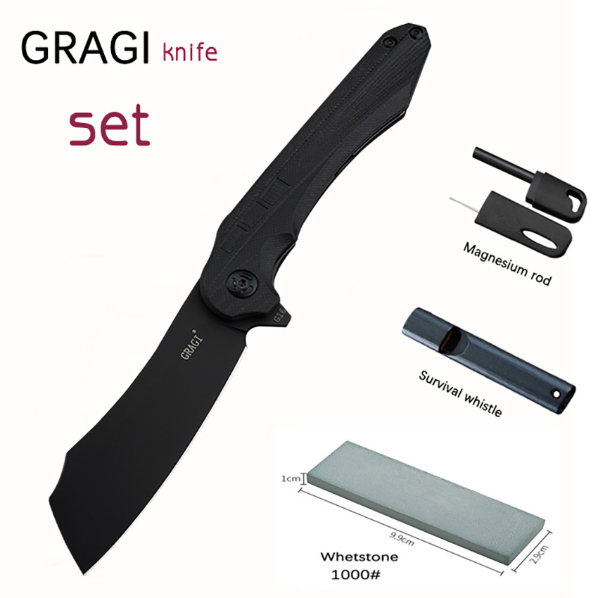 GRAGI Klappmesser D2 Klinge Outdoor Abenteuer Bergsteigen Wandern Camping Selbstverteidigung Jagd Schlachtung Messer G10 Griff Taschenmesser Überlebenswerkzeuge EDC