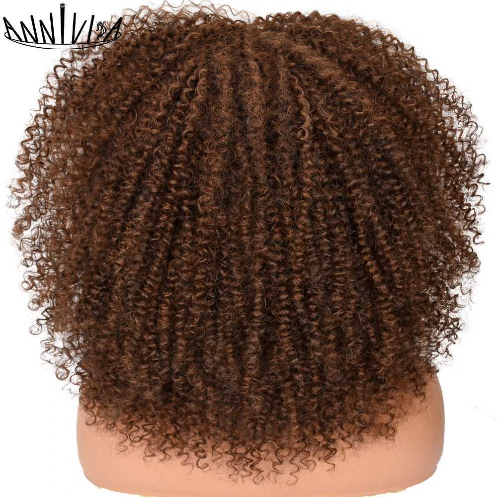 Syntetiska peruker lockiga afro peruker för svarta kvinnor korta kinky lockiga peruker med lugg 16 tum brun afro hår syntetisk fiber gluelös cosplay hår 240328 240327