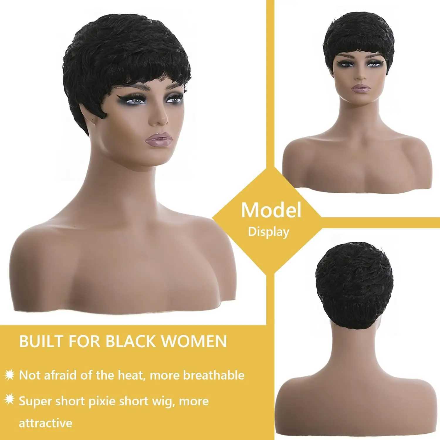 Synthetische pruiken Korte Pixie-cut pruiken voor zwarte vrouwen Pixie-pruiken voor zwarte vrouwen Pixie-cut Korte zwarte golvende gelaagde pruiken Natuurlijke zwarte golvende pruiken 240328 240327