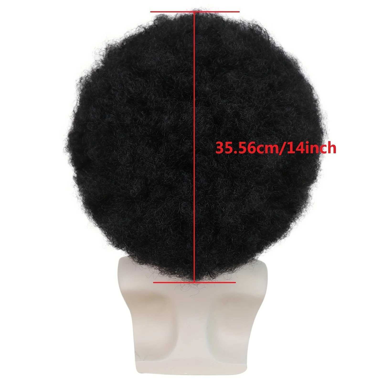 Perucas sintéticas 1 colar + 1 óculos + 1 touca de peruca + 1 barba + sintético curto preto encaracolado Disco Afro Curly Kinky Mens Coily Wig para festa de Halloween 240328 240327